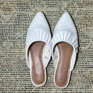 Chic White Ruched Mules Size 8.5
